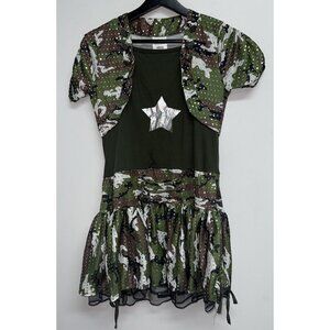 Army Girl Costume Dress Extra Large 14 16 Green Brown Camouflage Camo Halloween